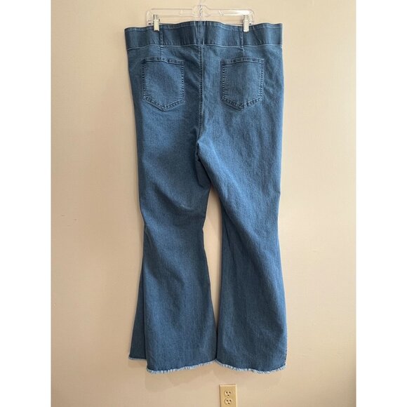 Highway Jeans Flare Jeans Womens 3X Blue Denim Elastic Waist Raw Hem Stretch - Picture 3 of 9